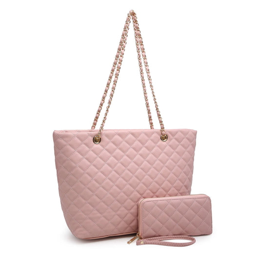 Quilted Women Handbags Purses Leather Tote Bag Satchel Wallet Set 2Pcs Chain Strap Shoulder Bag Classic