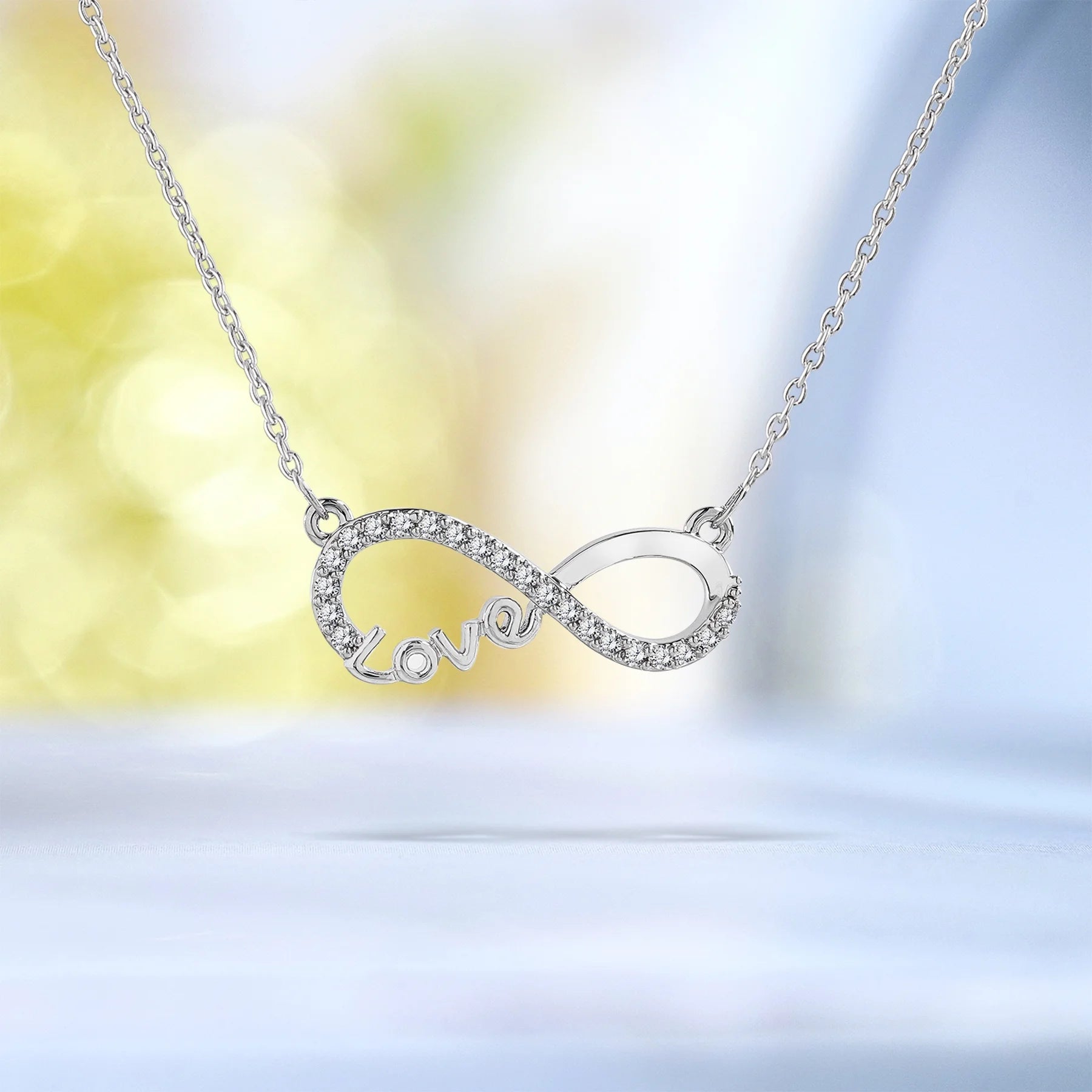 Infinity Love Pendant Necklace - Meaningful Jewelry for Her - Anniversary Gift in 18K White Gold Plated