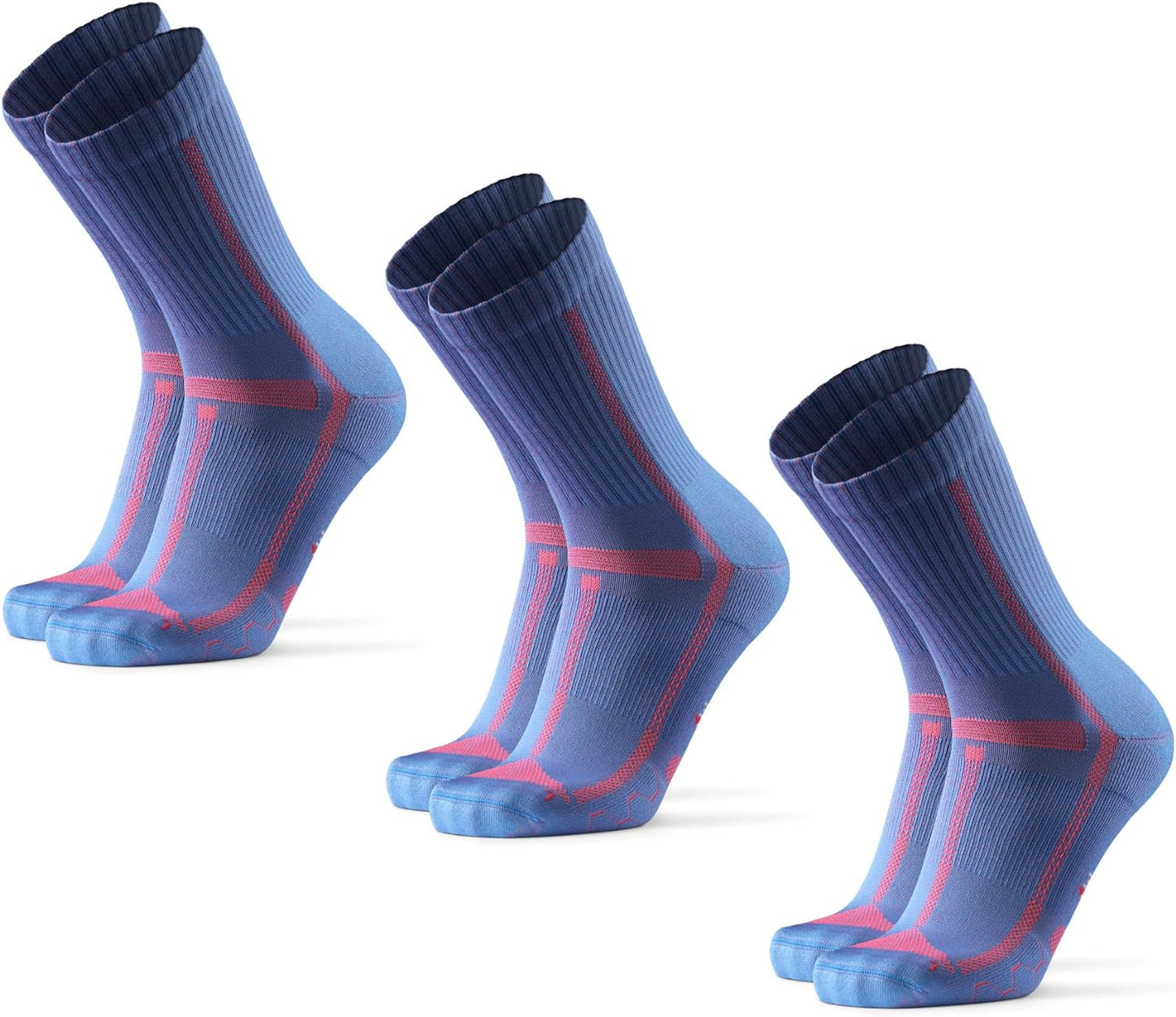 Long Distance Crew Running Socks, Moisture Wicking, Cushioned & Anti-Blister, 3 Pair Pack for Men & Women